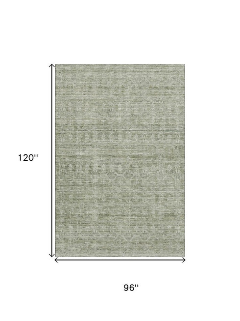 8' X 10' Sage And Beige Striped Washable Area Rug With UV Protection