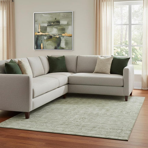 8' X 10' Sage And Beige Striped Washable Area Rug With UV Protection