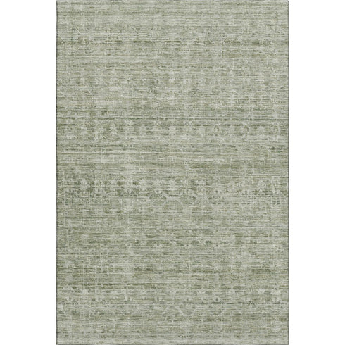 8' X 10' Sage And Beige Striped Washable Area Rug With UV Protection