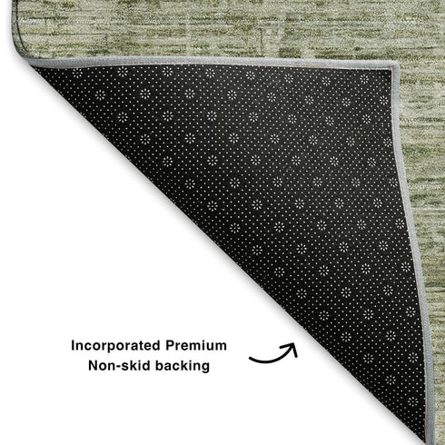 8' X 10' Sage And Beige Striped Washable Area Rug With UV Protection