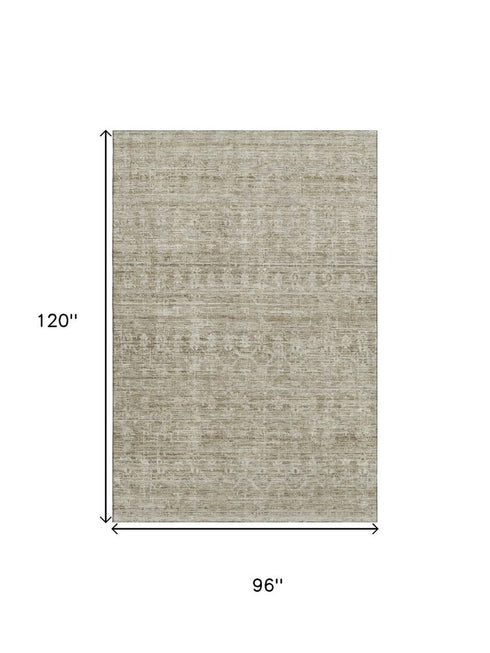 8' X 10' Taupe And Beige Striped Washable Area Rug With UV Protection