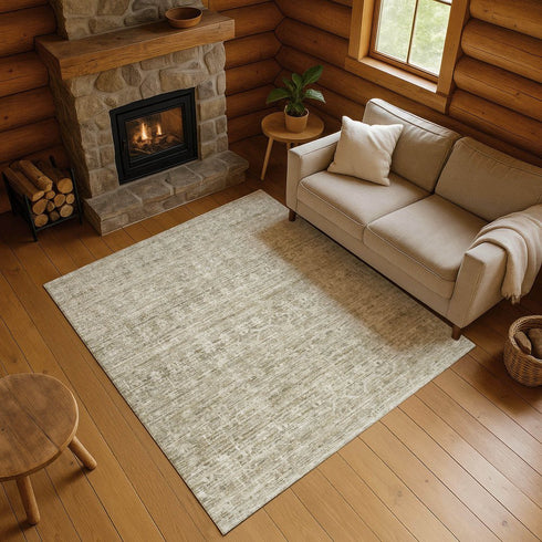 8' X 10' Taupe And Beige Striped Washable Area Rug With UV Protection