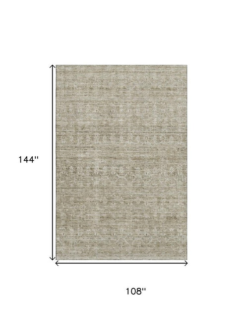 9' X 12' Taupe And Beige Striped Washable Area Rug With UV Protection