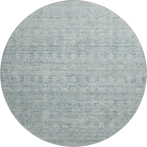 8' Turquoise And Ivory Striped Washable Round Rug With UV Protection