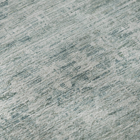 8' Turquoise And Ivory Striped Washable Round Rug With UV Protection