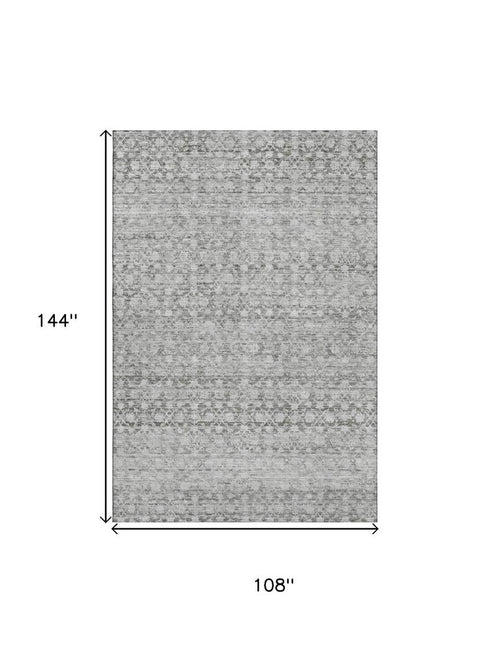 9' X 12' Gray And Silver Striped Washable Area Rug With UV Protection