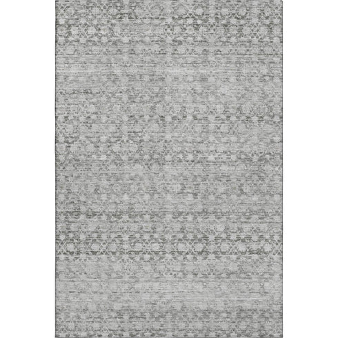 9' X 12' Gray And Silver Striped Washable Area Rug With UV Protection