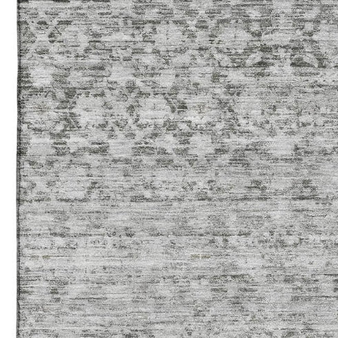 9' X 12' Gray And Silver Striped Washable Area Rug With UV Protection