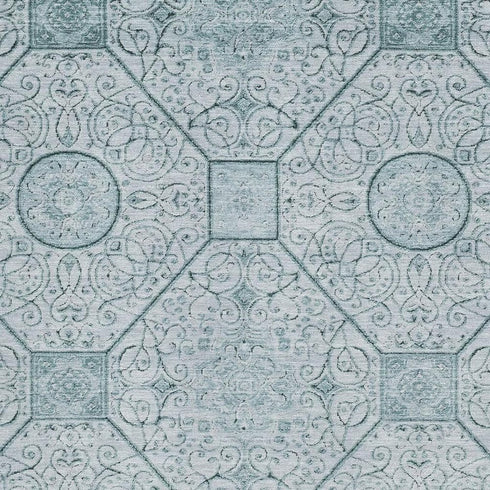 8' X 10' Aqua And Ivory Geometric Washable Area Rug With UV Protection