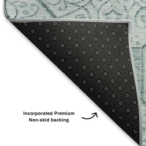 9' X 12' Aqua And Ivory Geometric Washable Area Rug With UV Protection