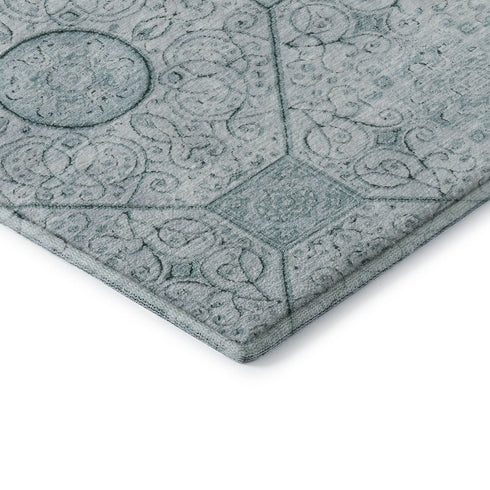 9' X 12' Aqua And Ivory Geometric Washable Area Rug With UV Protection