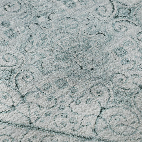 9' X 12' Aqua And Ivory Geometric Washable Area Rug With UV Protection