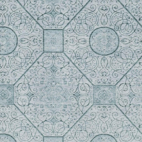 9' X 12' Aqua And Ivory Geometric Washable Area Rug With UV Protection