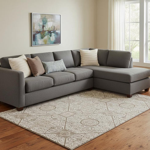 8' X 10' Beige And Brown Geometric Washable Area Rug With UV Protection