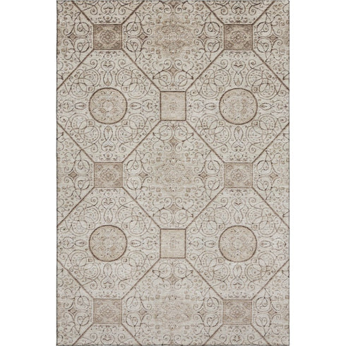 8' X 10' Beige And Brown Geometric Washable Area Rug With UV Protection