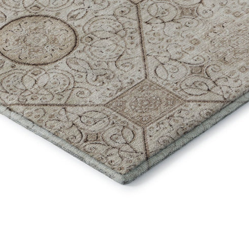 8' X 10' Beige And Brown Geometric Washable Area Rug With UV Protection