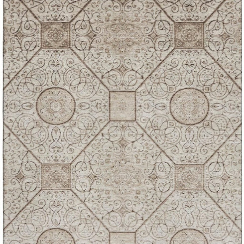 8' X 10' Beige And Brown Geometric Washable Area Rug With UV Protection