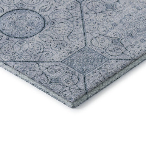 5' X 8' Blue And Ivory Geometric Washable Area Rug With UV Protection