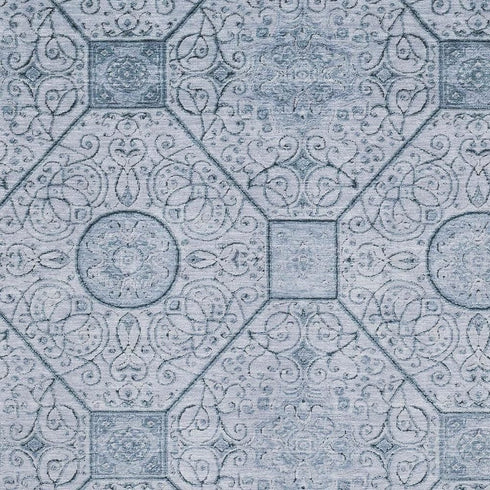 5' X 8' Blue And Ivory Geometric Washable Area Rug With UV Protection