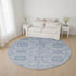 8' Blue And Ivory Geometric Washable Round Rug With UV Protection