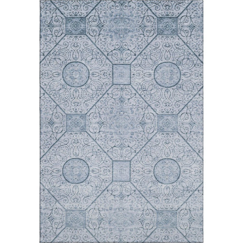 8' X 10' Blue And Ivory Geometric Washable Area Rug With UV Protection