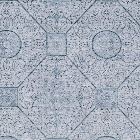 8' X 10' Blue And Ivory Geometric Washable Area Rug With UV Protection