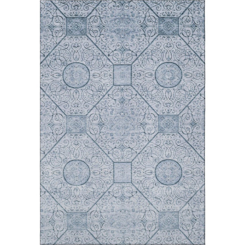 8' X 10' Blue And Ivory Geometric Washable Area Rug With UV Protection