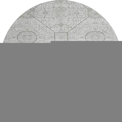 8' Silver And Gray Geometric Washable Round Rug With UV Protection