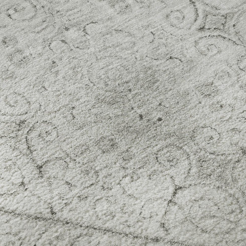 8' Silver And Gray Geometric Washable Round Rug With UV Protection