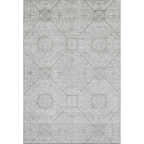 9' X 12' Silver And Gray Geometric Washable Area Rug With UV Protection