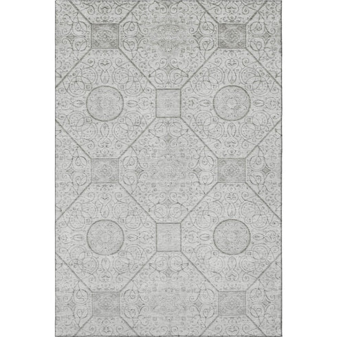 9' X 12' Silver And Gray Geometric Washable Area Rug With UV Protection