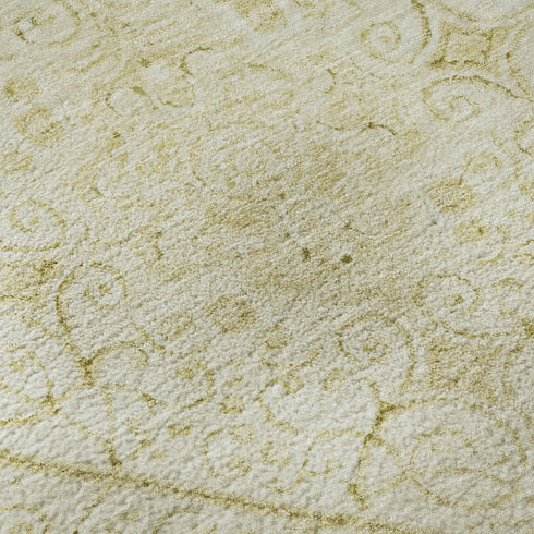 8' Wheat And Gold Geometric Washable Round Rug With UV Protection