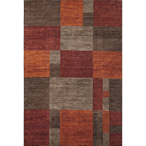 5' X 8' Chocolate Orange And Rust Geometric Washable Area Rug With UV Protection