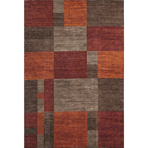 5' X 8' Chocolate Orange And Rust Geometric Washable Area Rug With UV Protection
