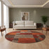 8' Chocolate Orange And Rust Geometric Washable Round Rug With UV Protection