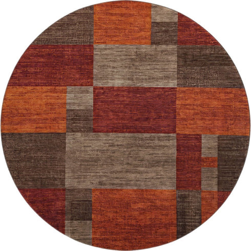 8' Chocolate Orange And Rust Geometric Washable Round Rug With UV Protection