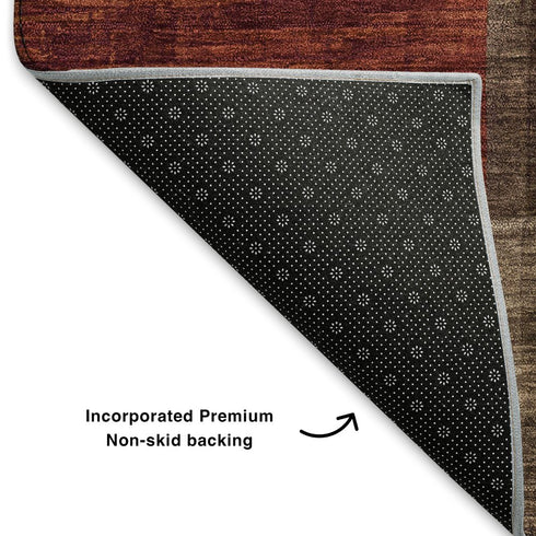 8' Chocolate Orange And Rust Geometric Washable Round Rug With UV Protection