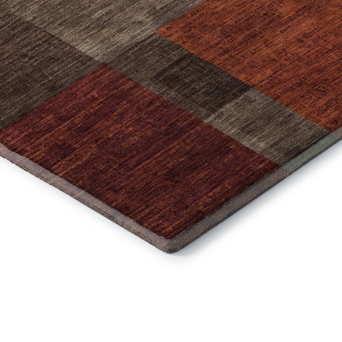 8' Chocolate Orange And Rust Geometric Washable Round Rug With UV Protection