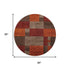 8' Chocolate Orange And Rust Geometric Washable Round Rug With UV Protection