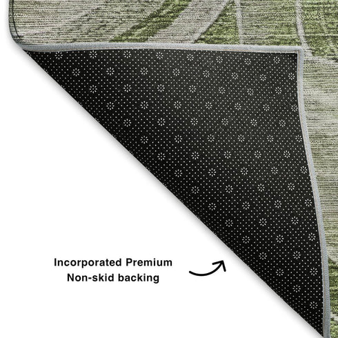 8' X 10' Artichoke Green Gray And Silver Geometric Washable Area Rug With UV Protection