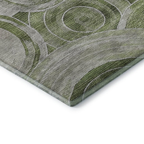8' X 10' Artichoke Green Gray And Silver Geometric Washable Area Rug With UV Protection