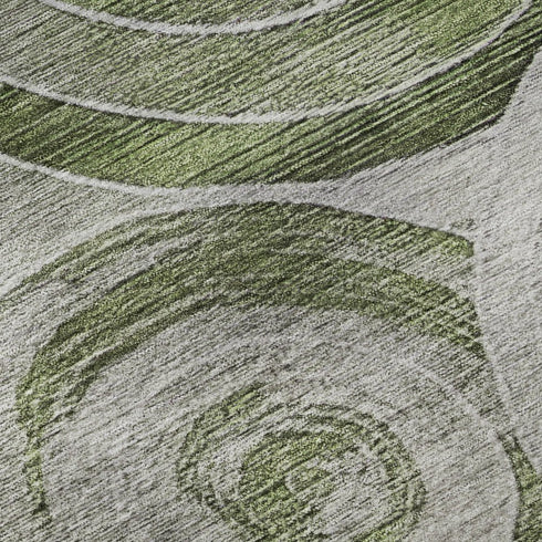 8' X 10' Artichoke Green Gray And Silver Geometric Washable Area Rug With UV Protection