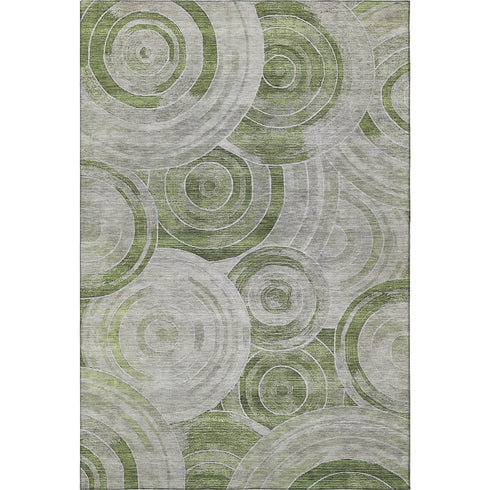 8' X 10' Artichoke Green Gray And Silver Geometric Washable Area Rug With UV Protection