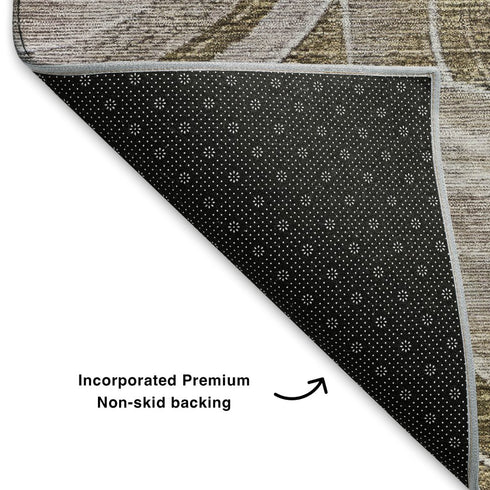 5' X 8' Brown And Gray Geometric Washable Area Rug With UV Protection