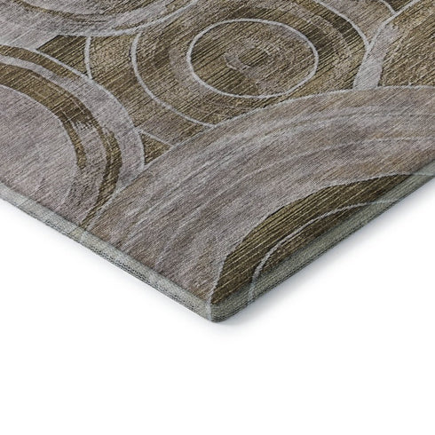 5' X 8' Brown And Gray Geometric Washable Area Rug With UV Protection