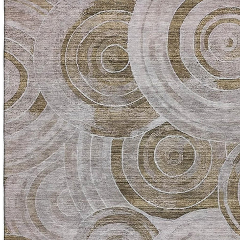 5' X 8' Brown And Gray Geometric Washable Area Rug With UV Protection