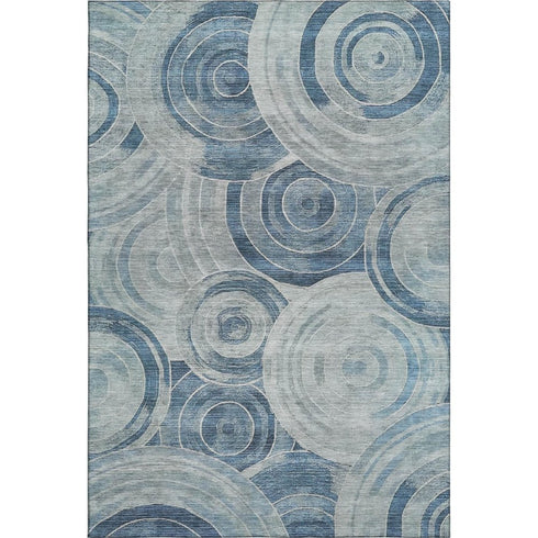 5' X 8' Blue And Gray Geometric Washable Area Rug With UV Protection