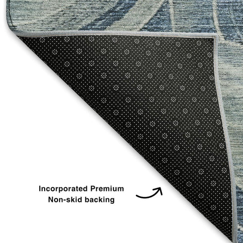 5' X 8' Blue And Gray Geometric Washable Area Rug With UV Protection