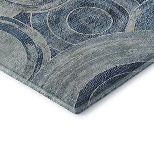 5' X 8' Blue And Gray Geometric Washable Area Rug With UV Protection