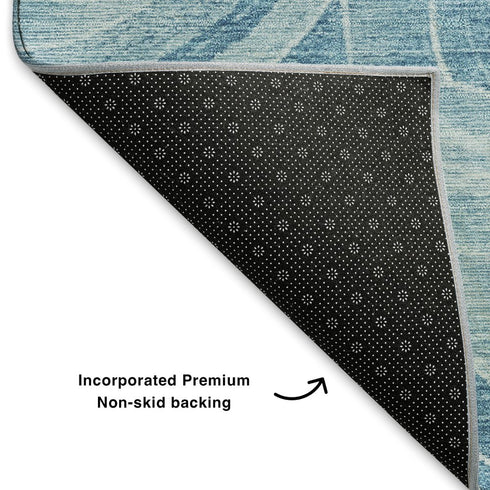 5' X 8' Denim Blue And Sky Blue Geometric Washable Area Rug With UV Protection